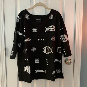 Vermont Country Store‎ Women’s Black Cotton M. Mac Fish Tunic Top - size Large